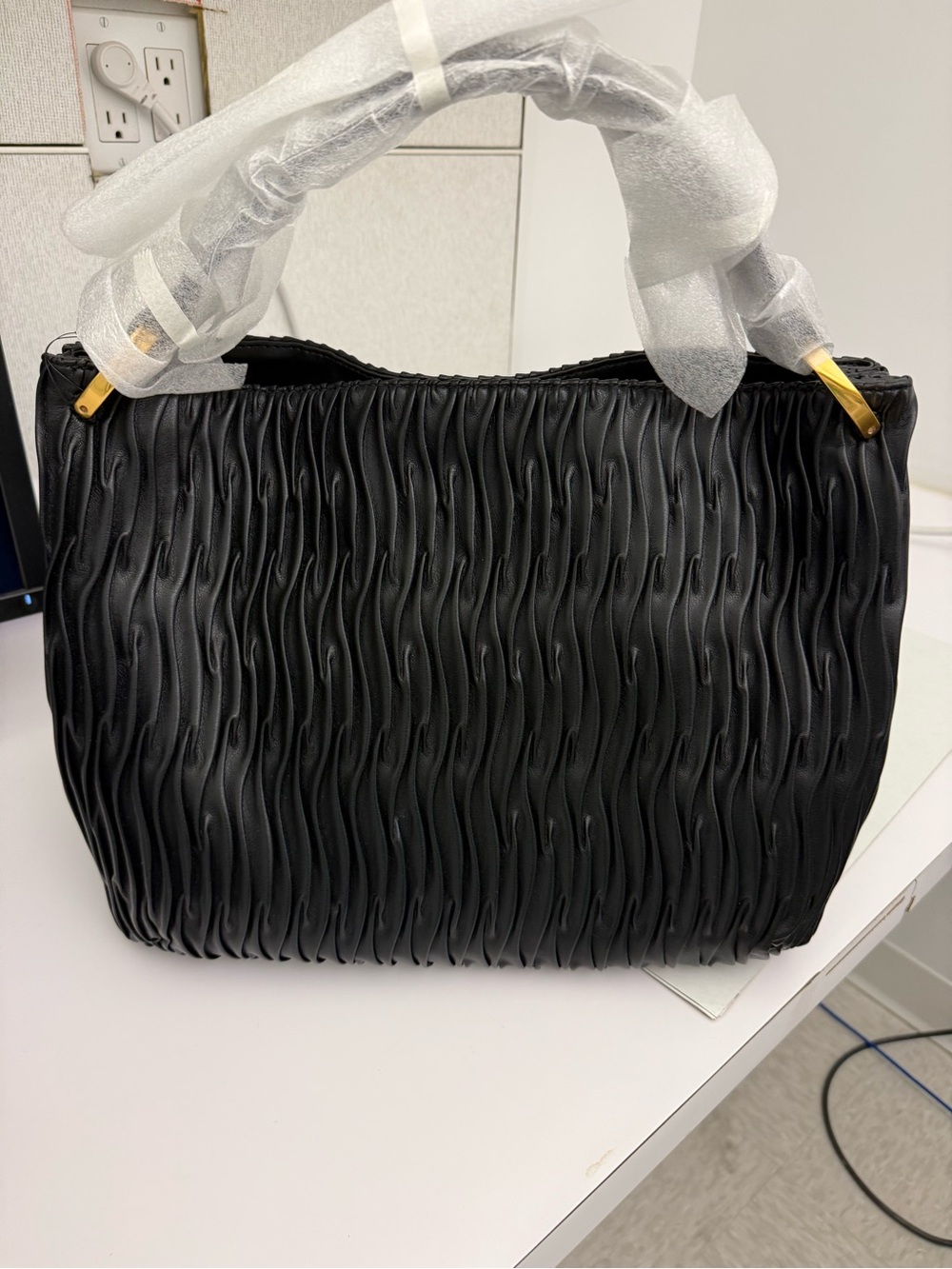 Donna Karan Black Textured Wavy Tote Bag - Picture 3 of 6